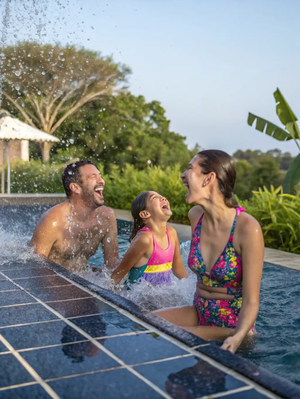 A diverse group of people participating in a recreational swimming session, enjoying the water and socializing, highlighting the inclusive environment at LES DAUPHINS PONTILABIENS.