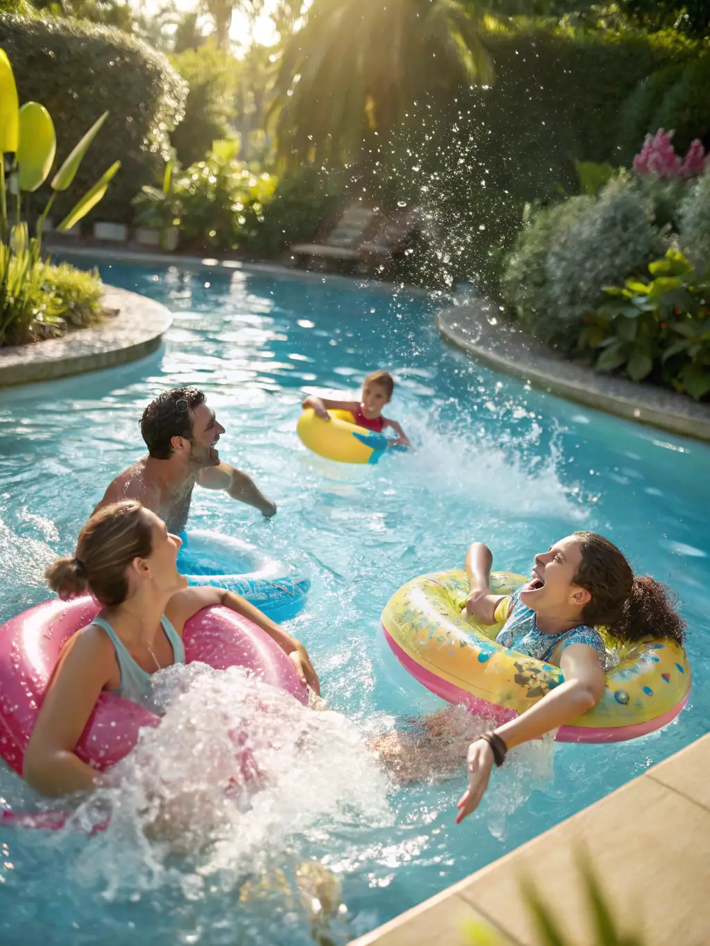 A diverse group of people participating in a community swimming event, emphasizing inclusivity and the joy of aquatic activities.