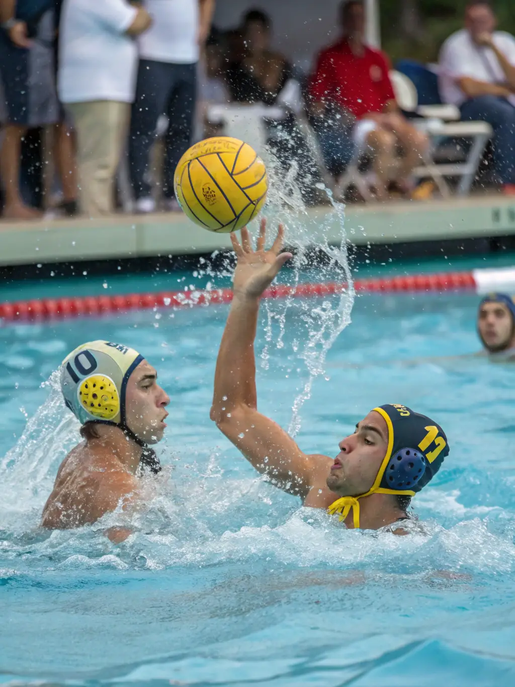 A group of teenagers playing water polo, showcasing teamwork, sportsmanship, and the competitive spirit of the sport.